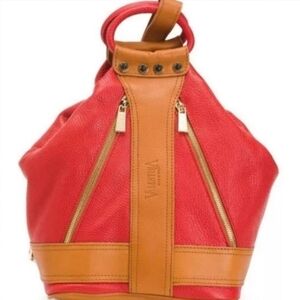 Valentina Leather Italy Red /Tan Backpack Sling Satchel Bag